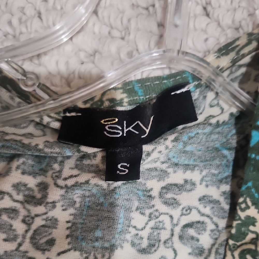 Sky Green and Blue Shirt with Gold Leather and Turquoise Imitation Stone Accents - Picture 2 of 5